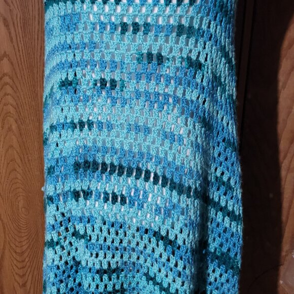 Hand Crocheted Blue Shawl Wrap - Picture 13 of 14
